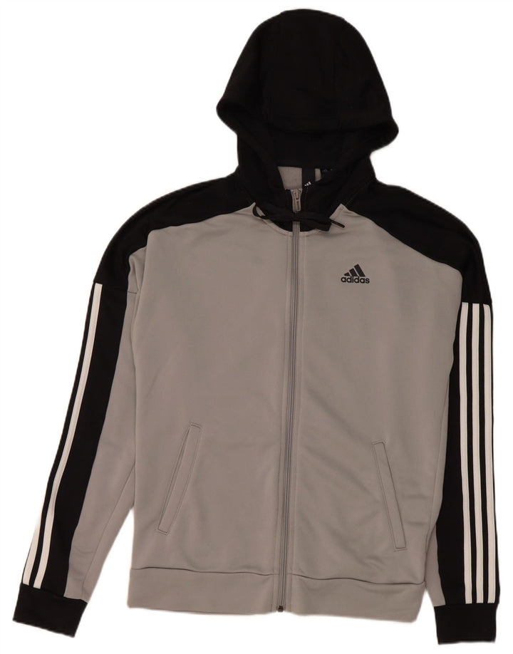 Adidas Hombre Zip Sudadera Con Capucha Suéter Pequeño Gris Colorblock Poliéster