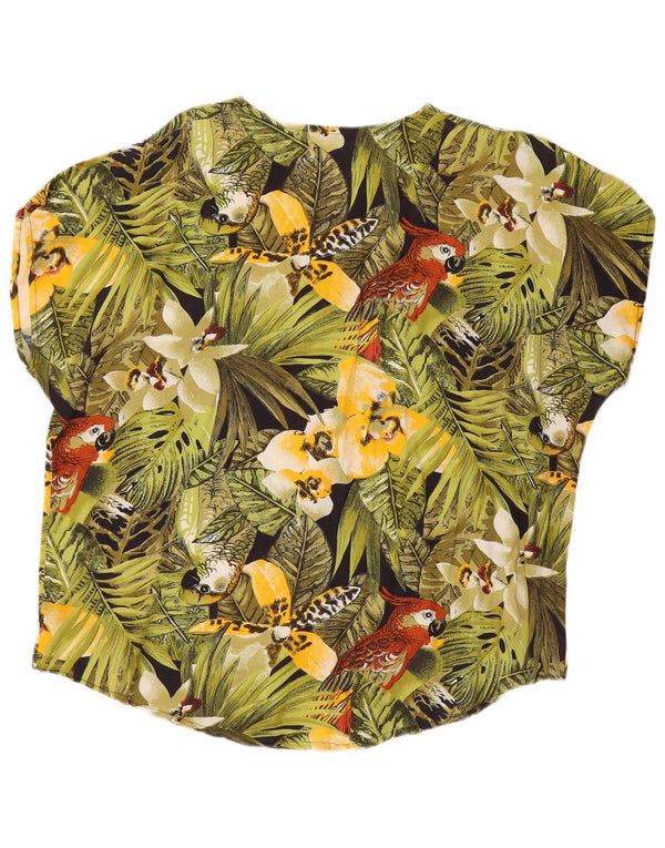 Vintage mujer camisa de manga corta blusa Reino Unido 18 XL verde floral