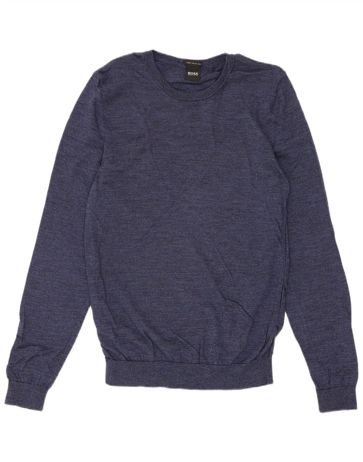 Hugo Boss Hombre Jersey De Cuello Redondo Jersey De Lana Azul Marino Mediano