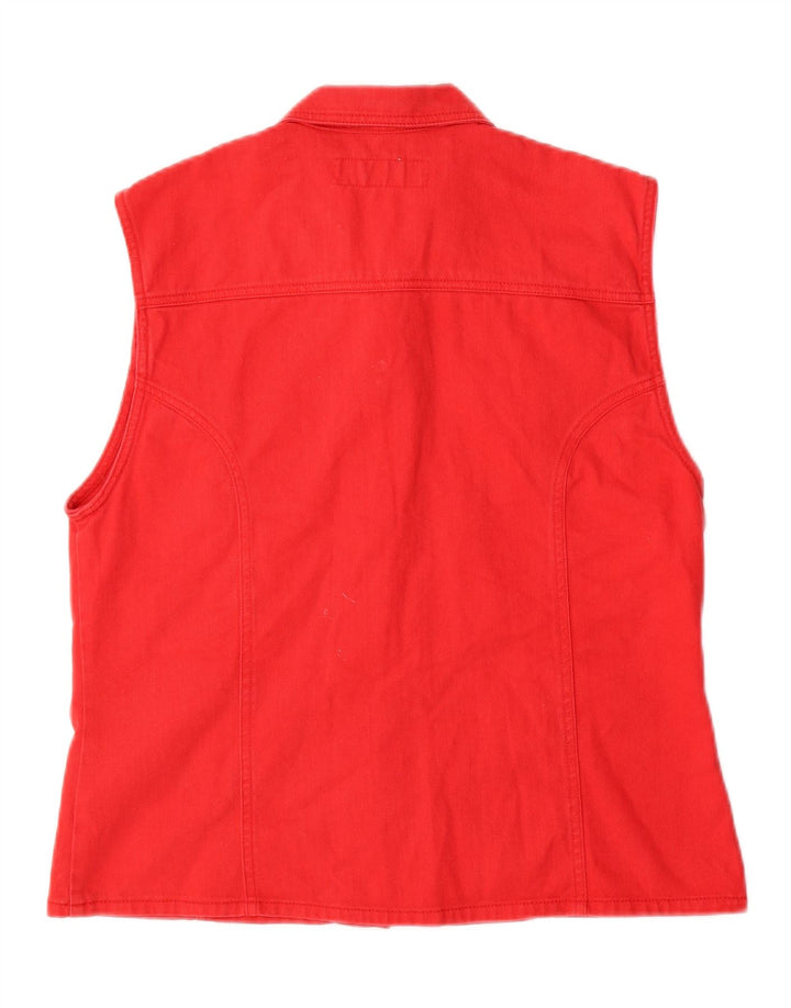Vintage mujer denim Gilet Reino Unido 16 algodón rojo grande