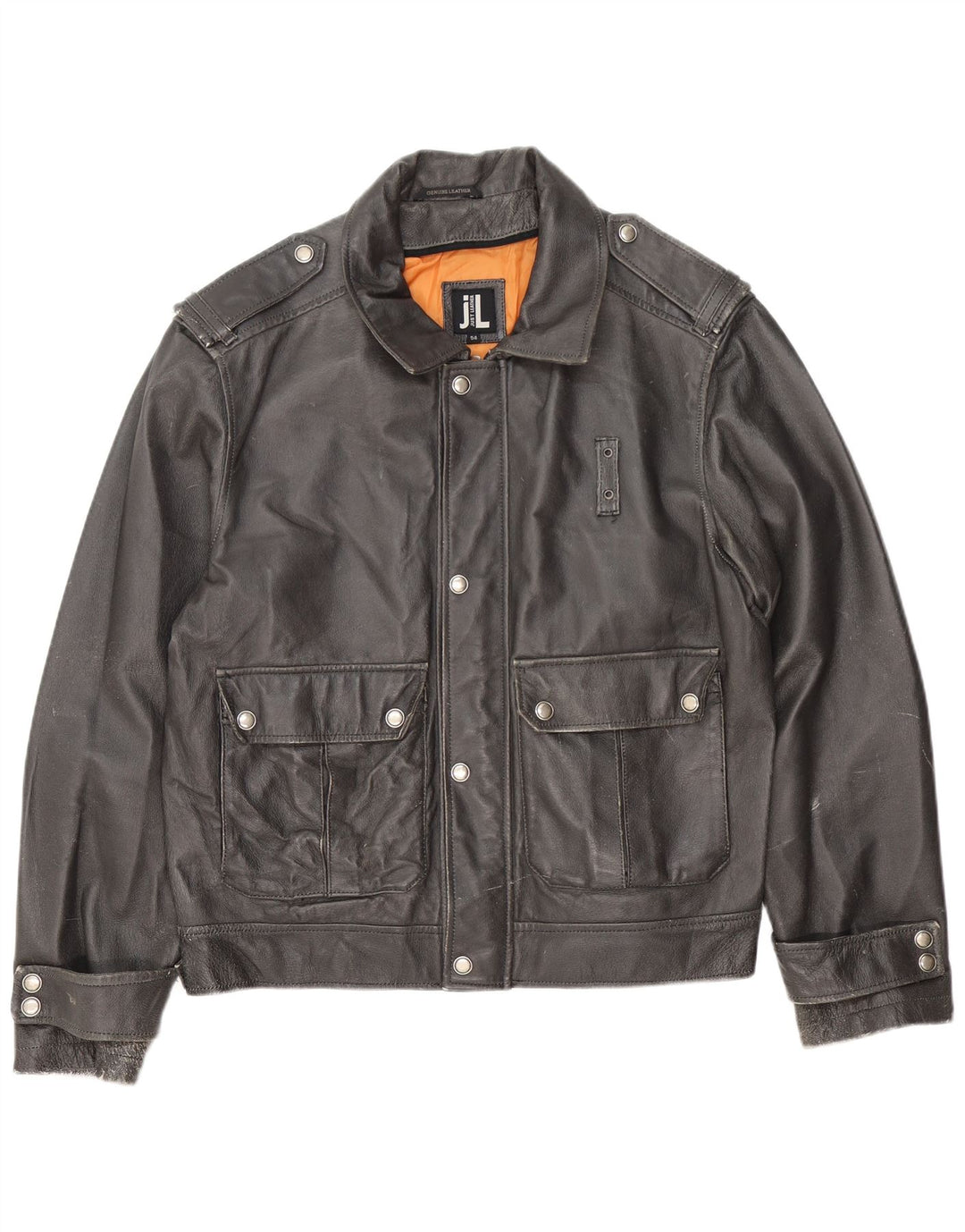 Vintage hombres chaqueta de cuero militar IT 54 2XL cuero negro