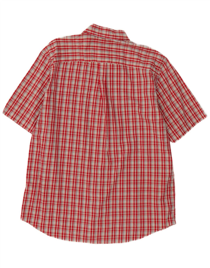 Eddie Bauer Camisa de manga corta resistente a las arrugas para hombre, cuadros rojos grandes