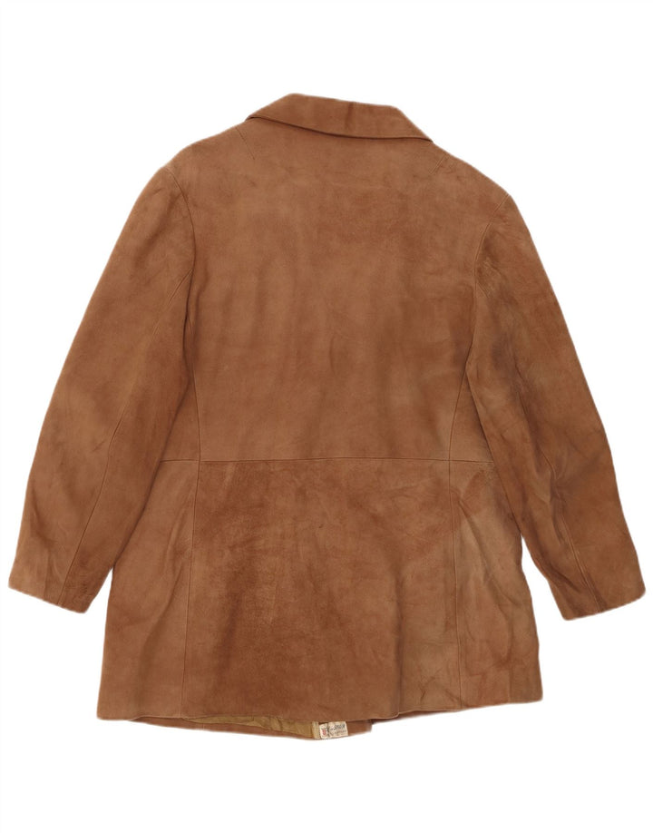 VINTAGE Mujer Ante Doble Pecho Abrigo EU 50 3XL Cuero Marrón