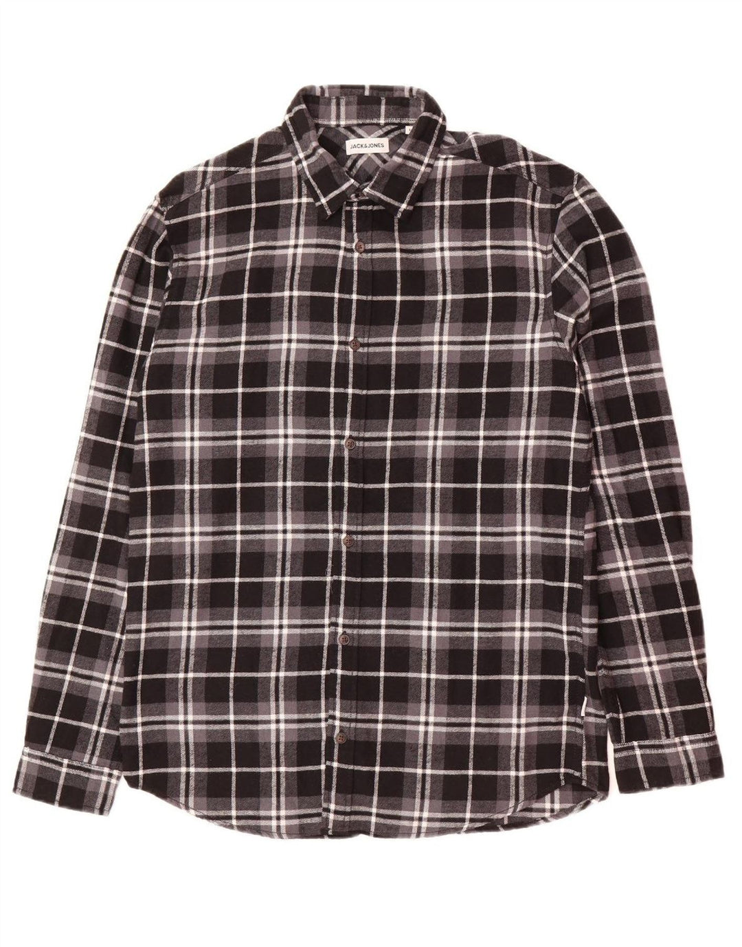 JACK & JONES Mens Flannel Shirt Large Black Check Cotton