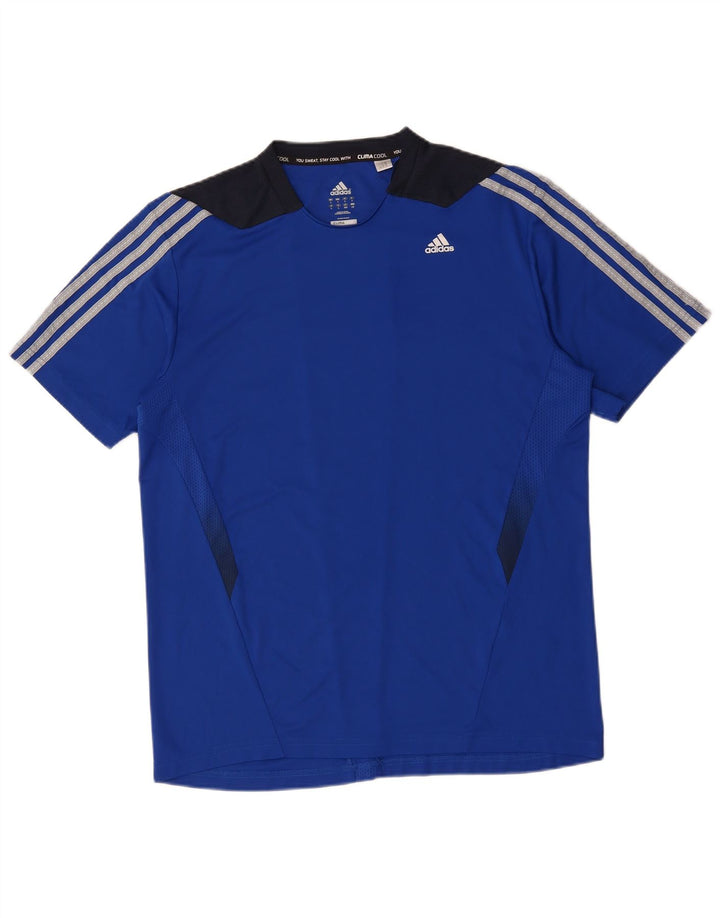 ADIDAS Camiseta Climacool para hombre Top grande azul color block poliéster