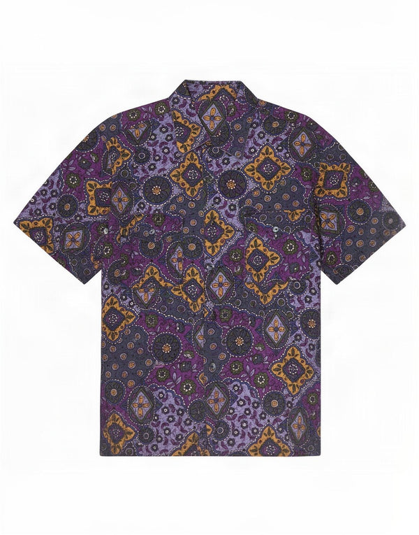 Vintage hombres camisa de manga corta grande púrpura Paisley