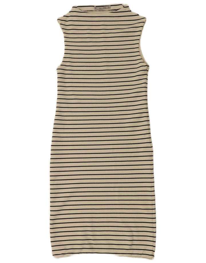 Zara Mujer Maxi Vestido Sin Mangas UK 40 Pequeño Poliéster A Rayas Blancas