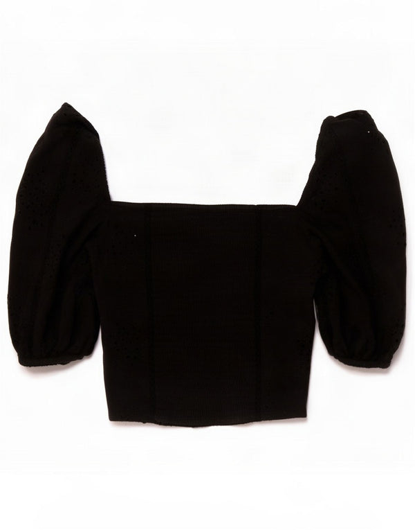 Zara Top corto con hombros descubiertos y manga 3/4 para mujer UK 6 XS Negro