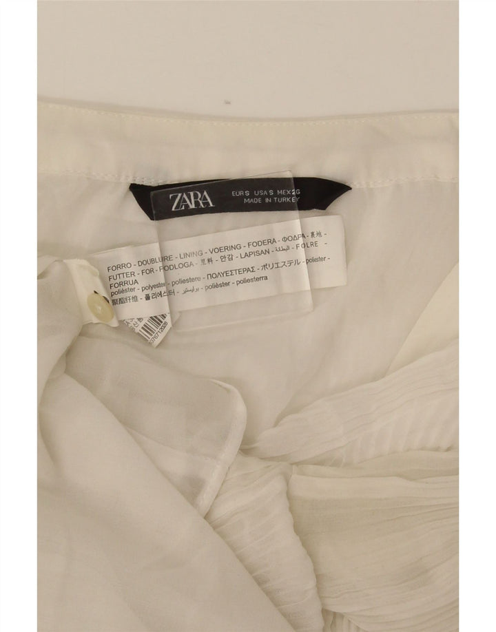 Zara Mujer Blusa Camisa UK 10 Small Poliéster Blanco