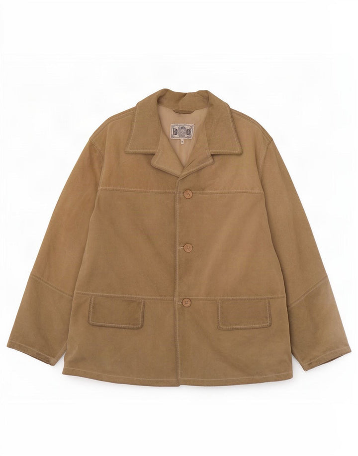 Vintage hombres ante chaqueta Reino Unido 38 cuero beige medio