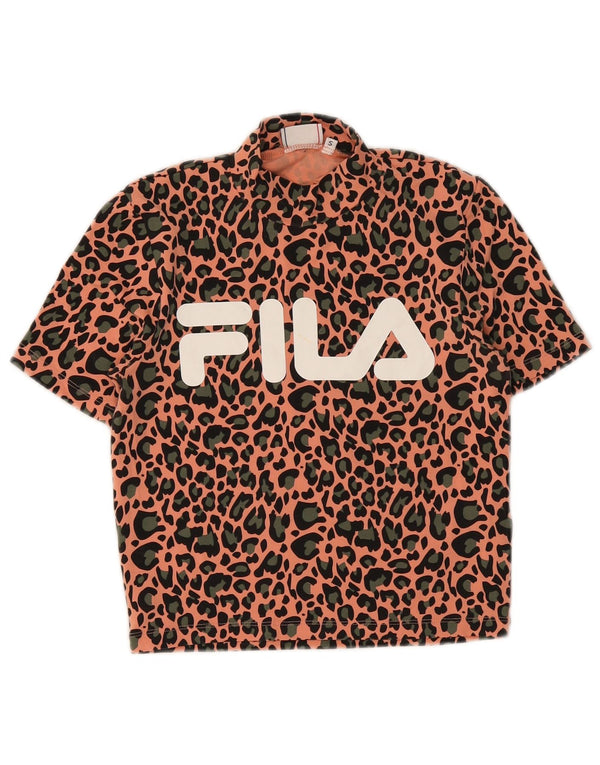 Fila Camiseta corta gráfica para mujer Top UK 8 Small Pink Animal Print Cotton