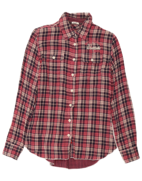 Replay Camisa de franela con estampado gráfico para mujer, talla 40, talla pequeña, cuadros rojos