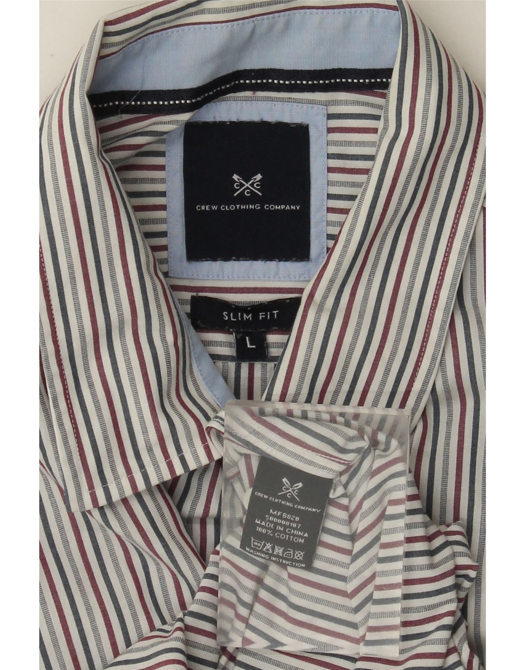 CREW CLOTHING Camisa ajustada para hombre de algodón a rayas multicolor grande
