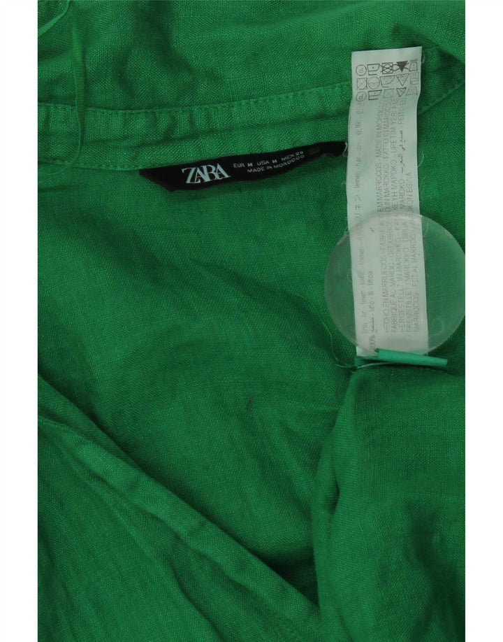 Camisa Zara Mujer UK 40 Lino Verde Medio