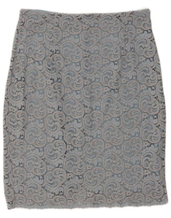 Zara Mujer Falda Lápiz De Encaje Grande W30 Algodón Paisley Gris