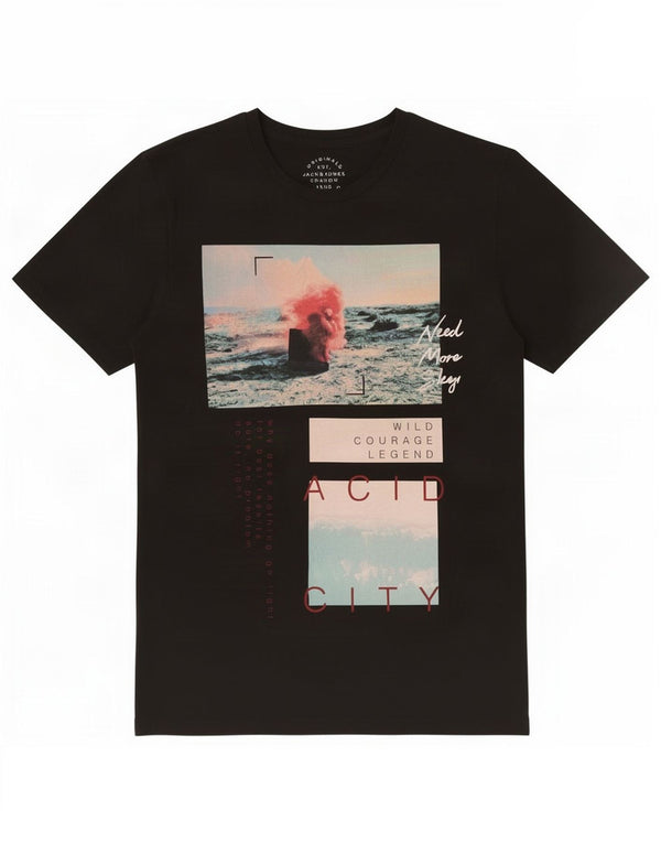 Jack & Jones - Camiseta gráfica para hombre, talla mediana, algodón negro