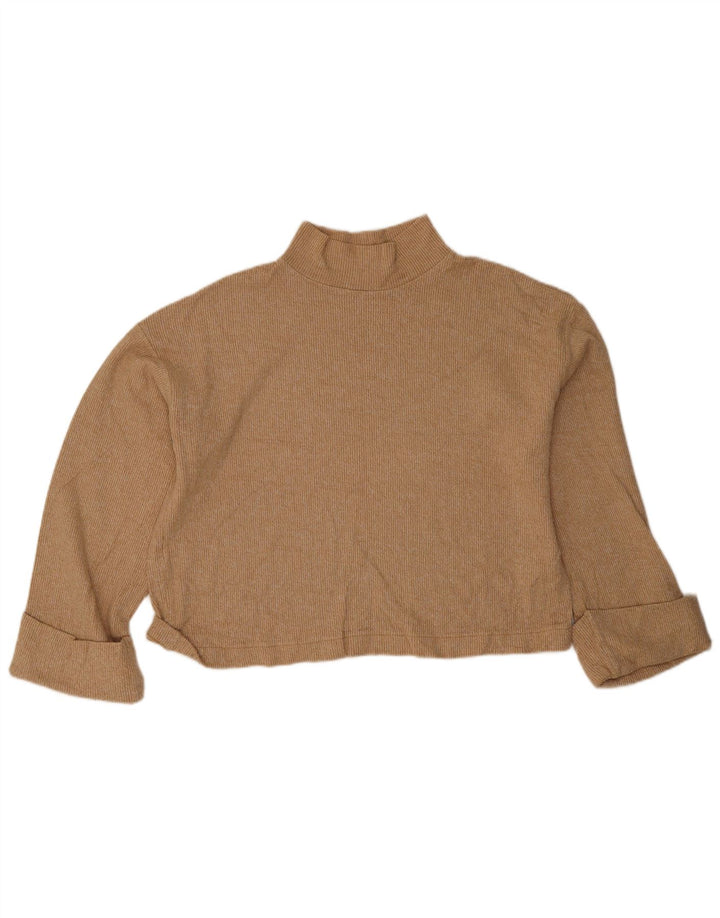 Zara Mujer Crop Oversize Top Manga Larga UK 44 Medio Beige