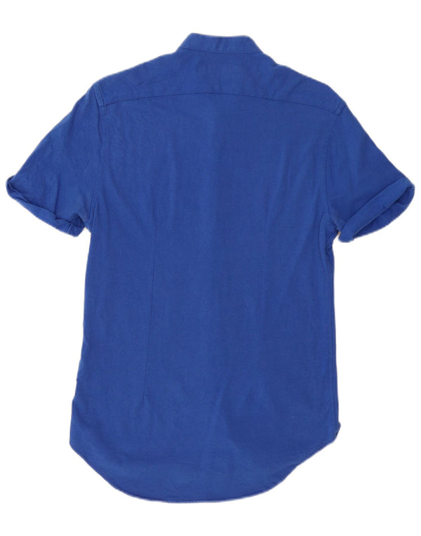 ZARA Hombre Camisa Slim Fit Manga Corta Algodón Azul Medio