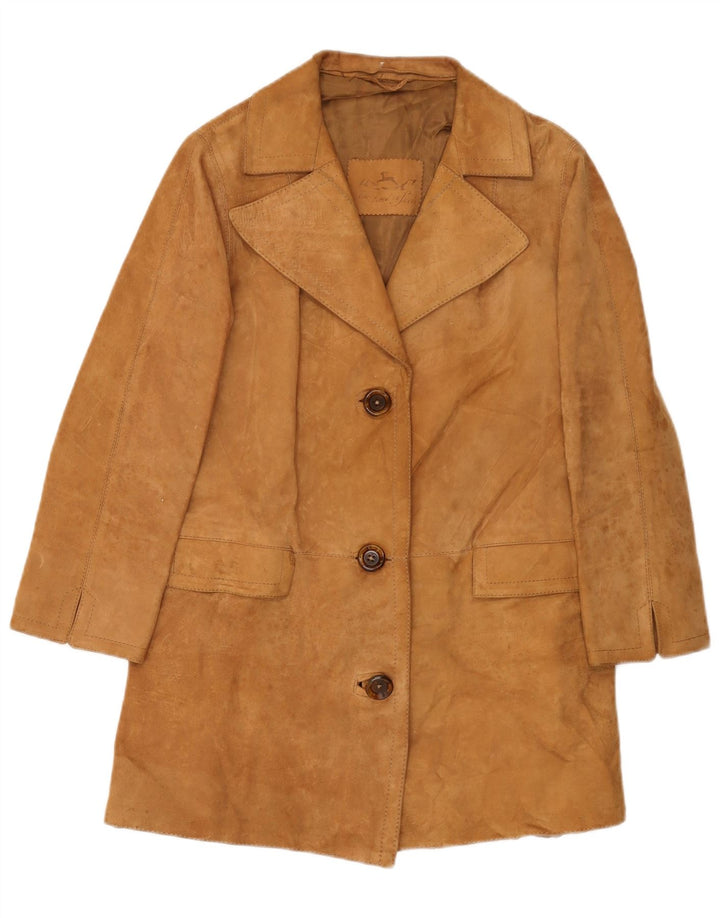 Vintage mujer ante 3 botón Blazer chaqueta Reino Unido 12 beige medio