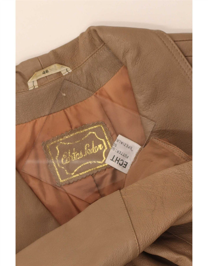 Vintage mujer 3 botones cuero Blazer chaqueta EU 46 XL Beige