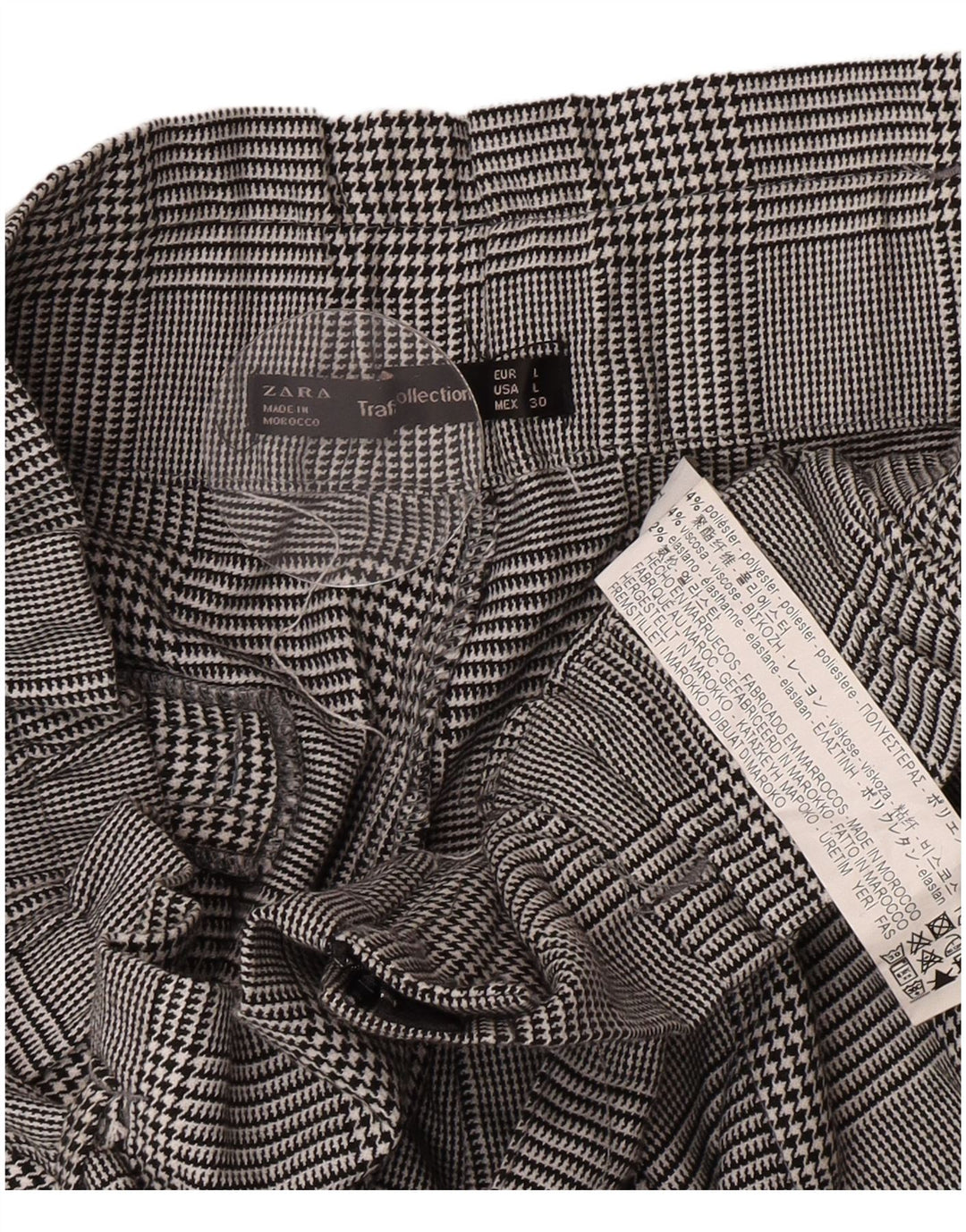 Zara Mujer Pantalones Cortos Chinos De Cintura Alta Grande W30 Poliéster De Pata De Gallo Gris