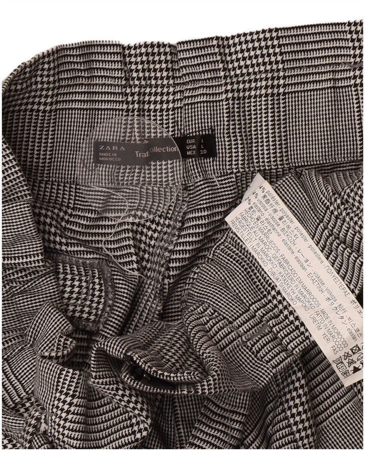 Zara Mujer Pantalones Cortos Chinos De Cintura Alta Grande W30 Poliéster De Pata De Gallo Gris