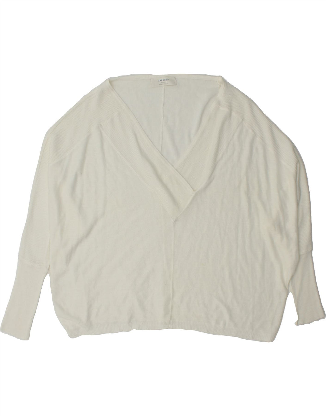 ZARA Womens Oversized 3/4 Sleeve V-Neck Jumper Sweater UK 14 Medium White Vintage Zara and Second-Hand Zara from Messina Hembry 