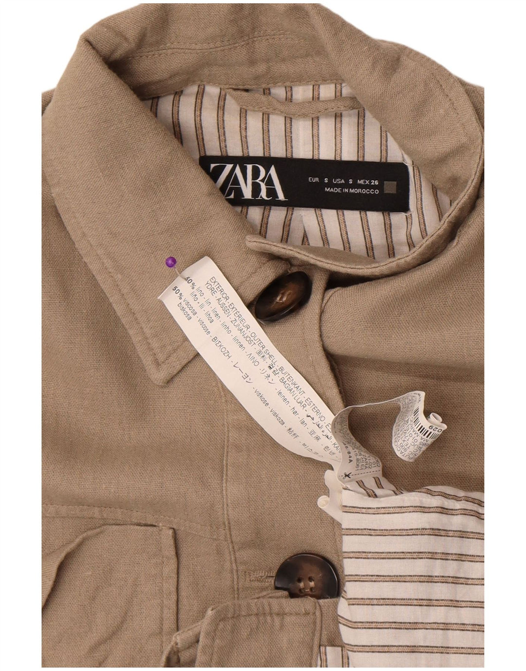 Zara Mujer Crop Chaqueta Bomber Extragrande UK 10 Small Beige Linen