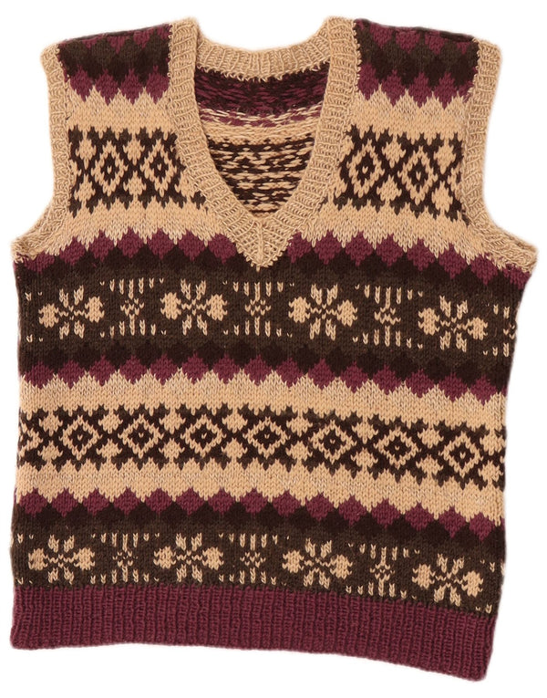 Vintage mujer crop chaleco camiseta sin mangas Reino Unido 12 Medio Beige Fair Isle