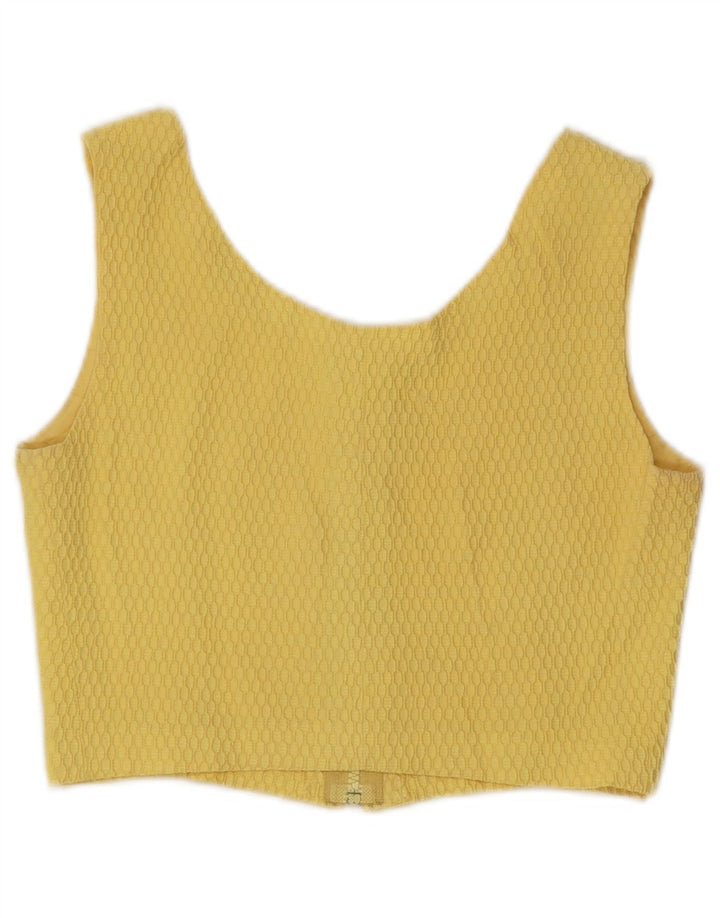 VINTAGE Top corto sin mangas para mujer Reino Unido 10 Pequeño Amarillo