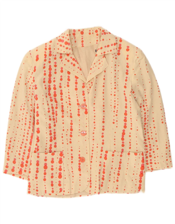 Vintage mujer 3/4 manga 3 botón Blazer chaqueta US 10 grande beige manchado