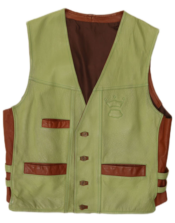 Chaleco de cuero vintage para hombre Bloque de color verde grande