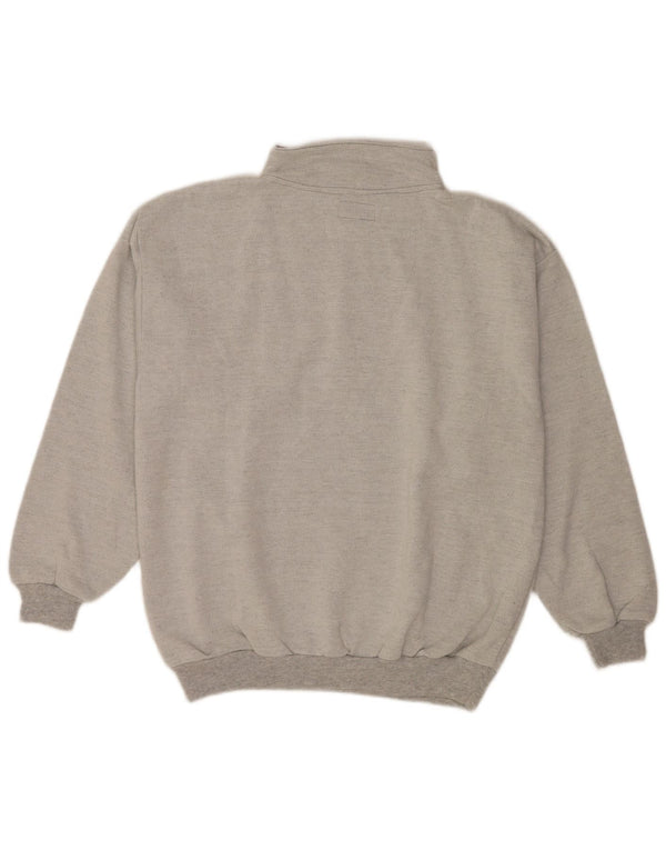 Vintage hombres botón cuello sudadera jumper XL gris algodón retro