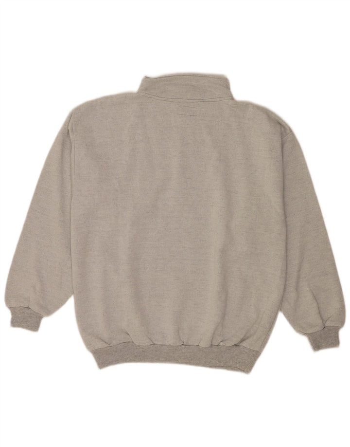 Vintage hombres botón cuello sudadera jumper XL gris algodón retro