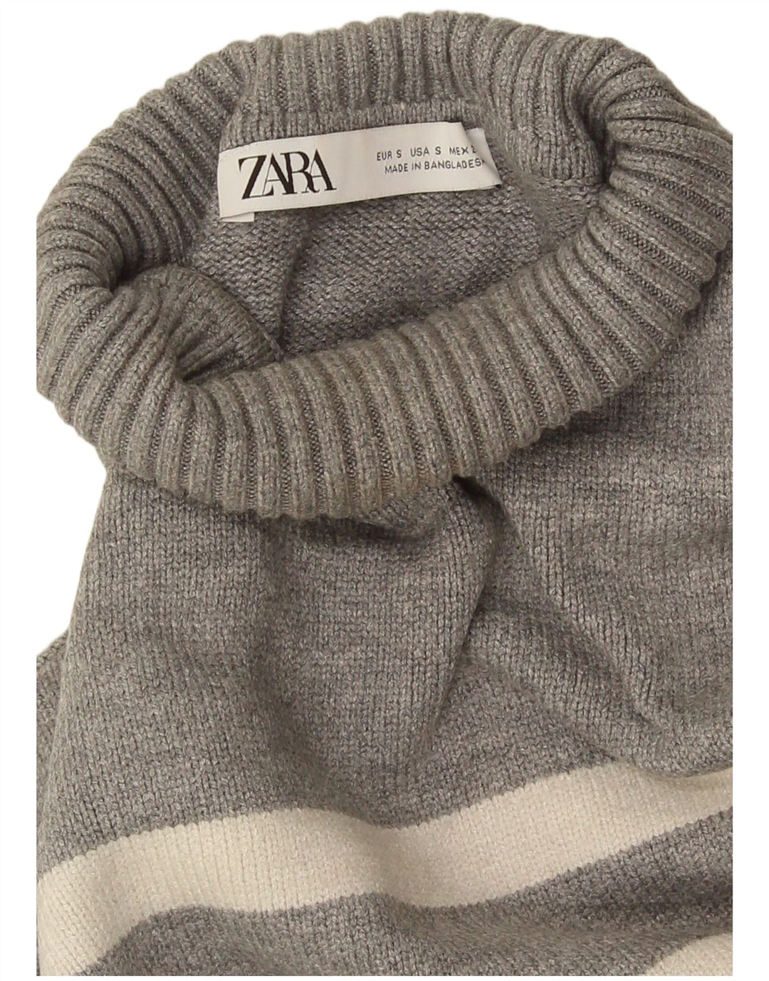 Zara Mujer Oversize Roll Neck Jumper Sweater UK 10 Small Gris Rayas