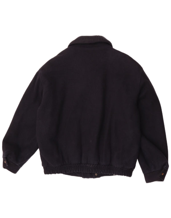 Vintage hombres bomber chaqueta Reino Unido 42 XL lana azul marino