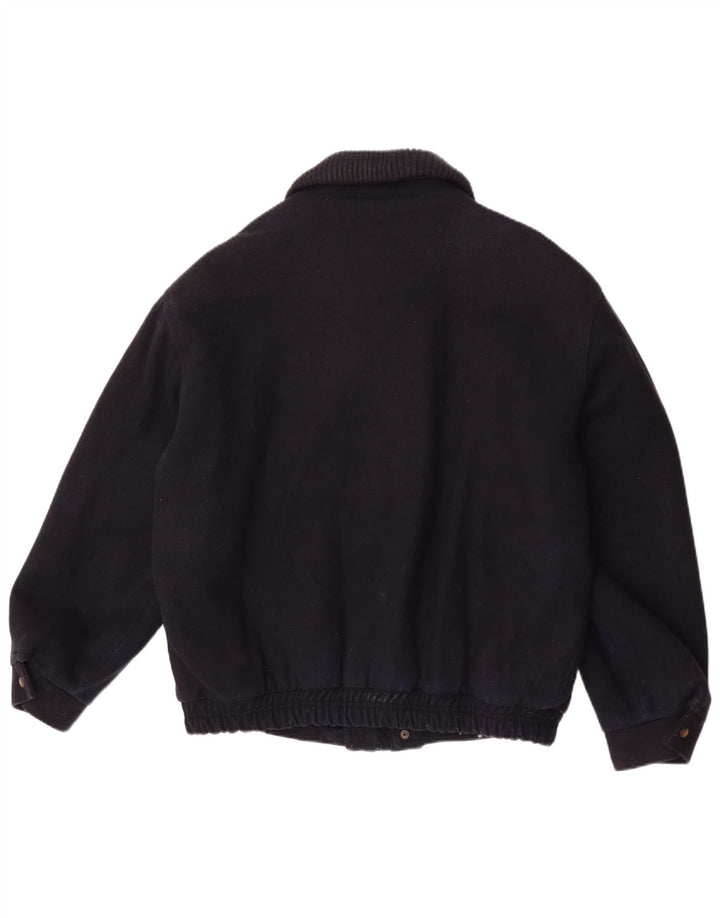 Vintage hombres bomber chaqueta Reino Unido 42 XL lana azul marino