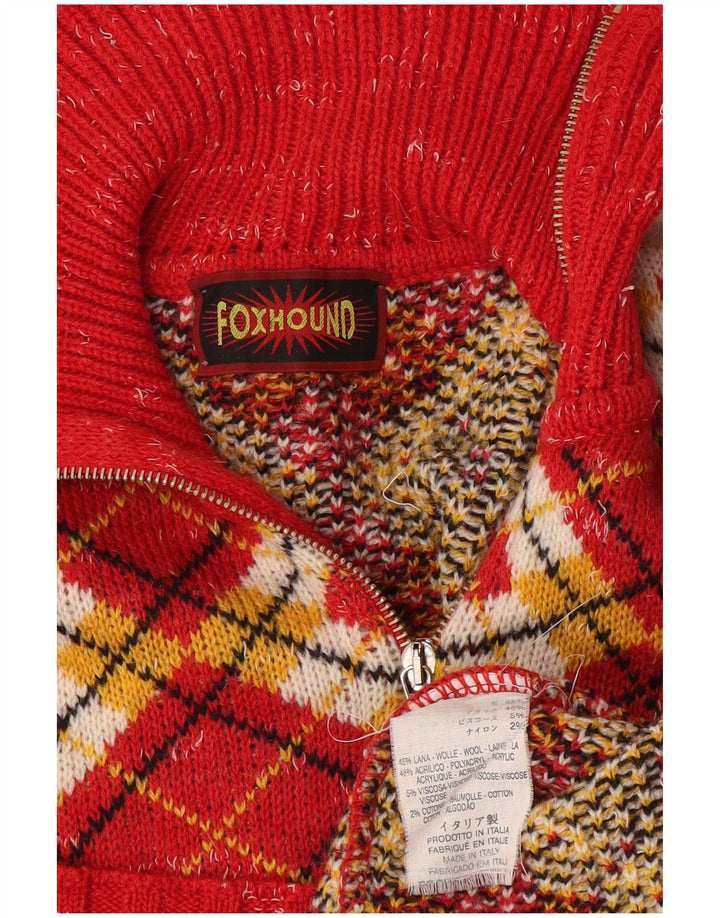 Foxhound - Jersey para hombre con cuello y cremallera, talla XL, lana roja Argyle/Diamond