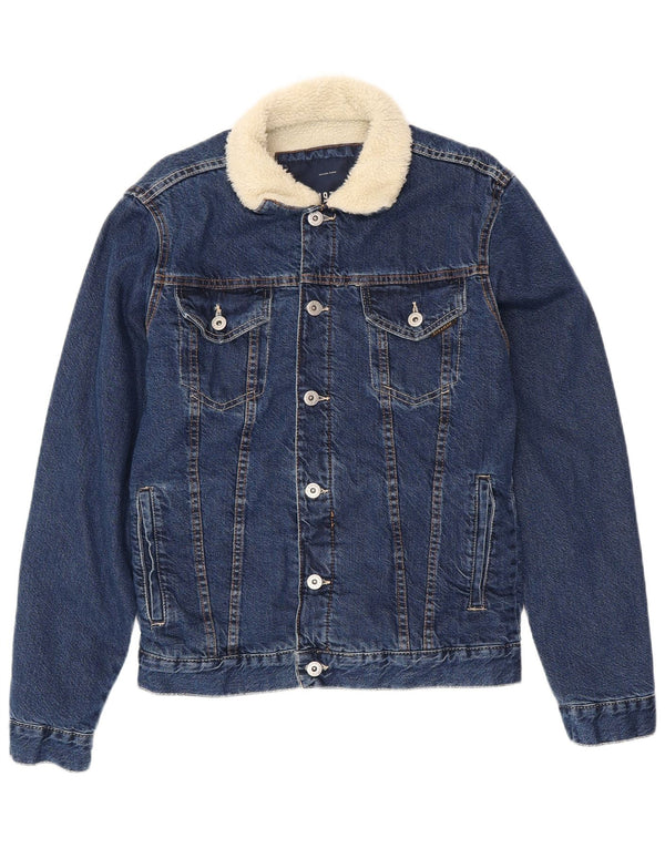 ZARA Chaqueta vaquera Sherpa para hombre UK 40 Large Algodón azul marino