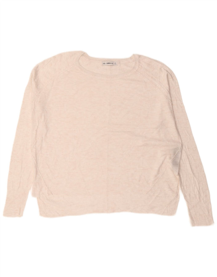 Zara - Jersey extragrande con cuello redondo para mujer, talla 40, talla grande, viscosa blanca
