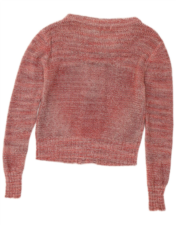 REISS Suéter tipo cárdigan corto para mujer Reino Unido 10 Pequeño algodón moteado en color burdeos