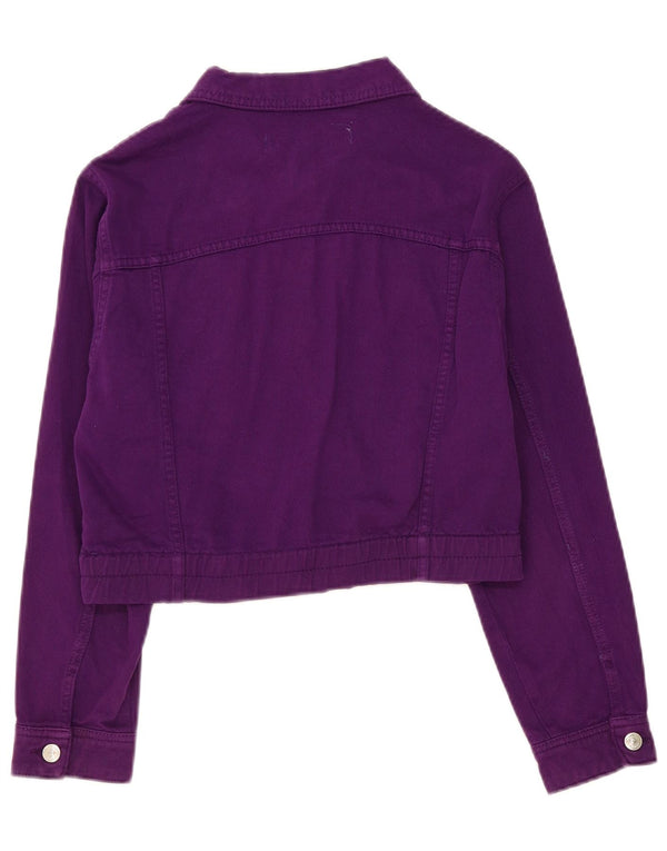 Zara Mujer Crop Denim Chaqueta UK 10 Small Púrpura