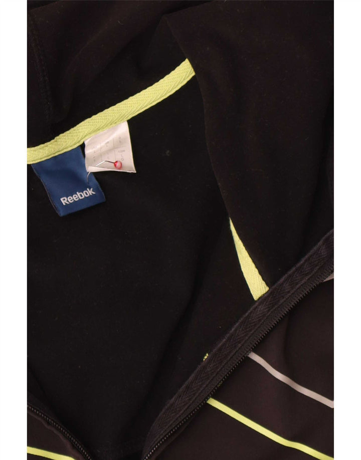 Reebok Sudadera con capucha y cremallera gráfica para hombre, tamaño grande, poliéster a rayas negras