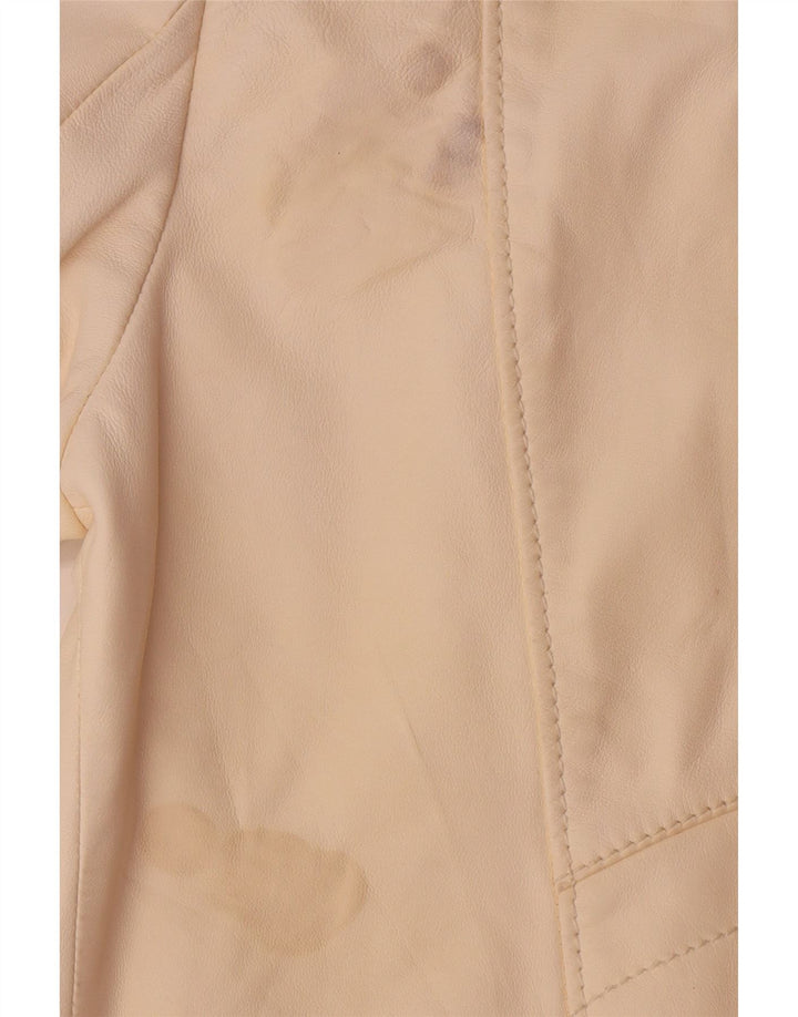 Iceberg Chaqueta motera de cuero para mujer UK 14 Medium Off White Leather