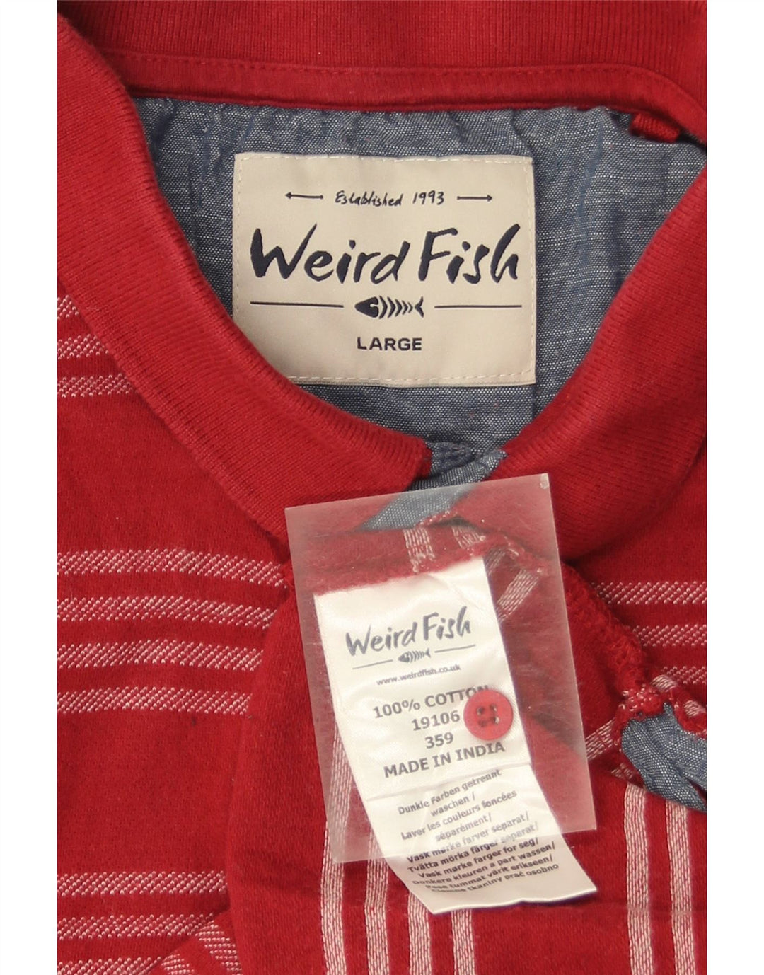 Weird Fish Polo para hombre de algodón a rayas rojas grandes