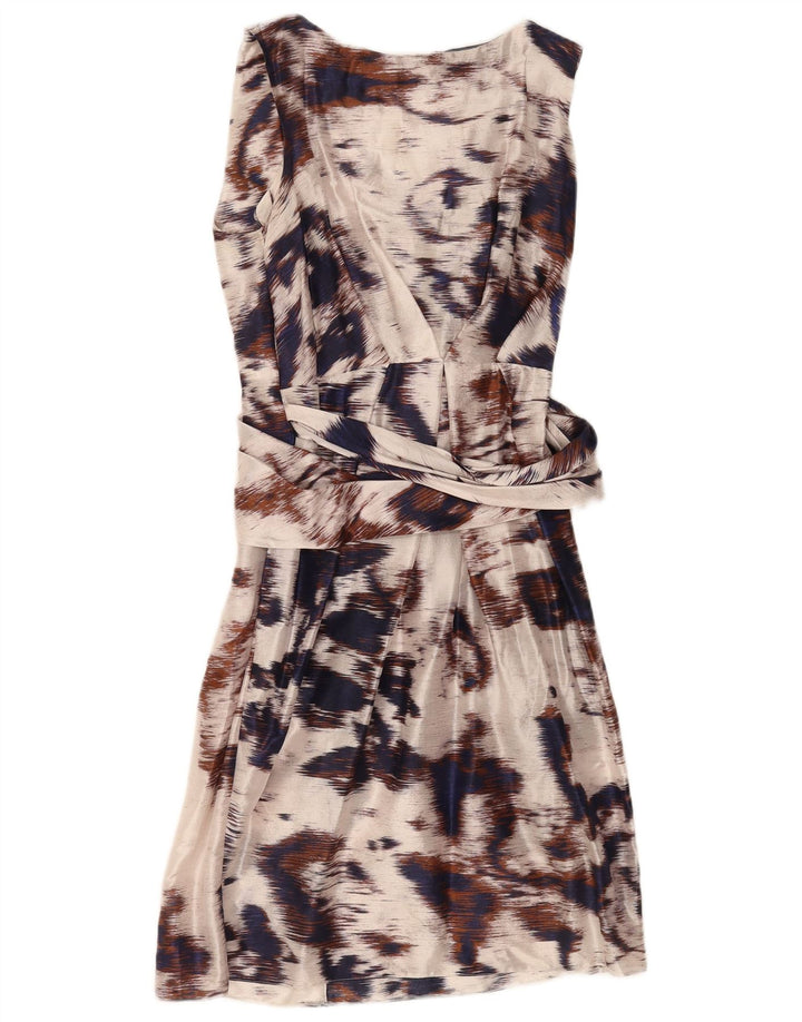 Vintage mujer patrón abstracto vestido de vaina Reino Unido 14 medio blanco apagado