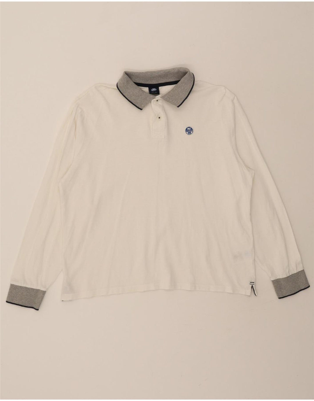 NORTH SAILS Mens Long Sleeve Polo Shirt Medium White Cotton Vintage North Sails and Second-Hand North Sails from Messina Hembry 