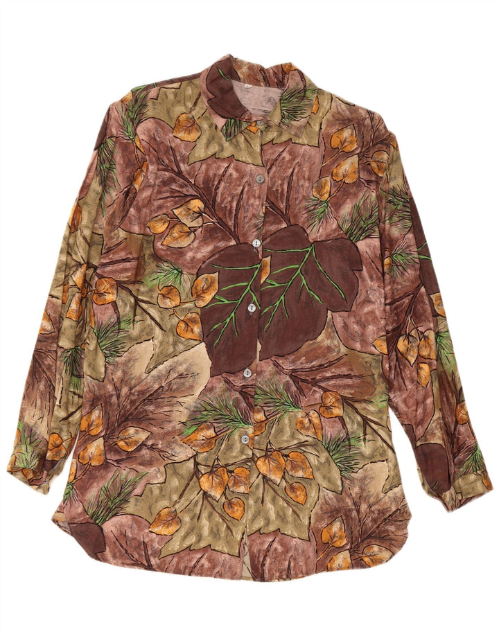 Vintage mujer camisa Reino Unido 14 medio multicolor floral viscosa
