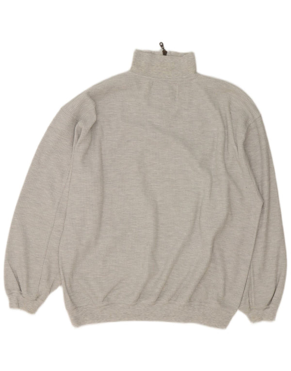 Vintage hombres zip cuello jumper suéter XL gris moteado algodón