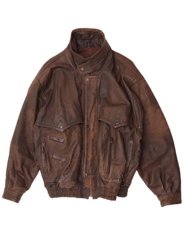 Chaqueta de cuero vintage para hombre Reino Unido 42 XL Marrón